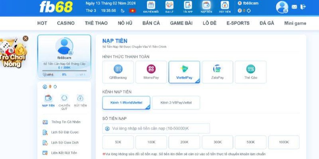 Nạp tiền qua Viettel Pay được nhiều người chơi FB68 lựa chọn
